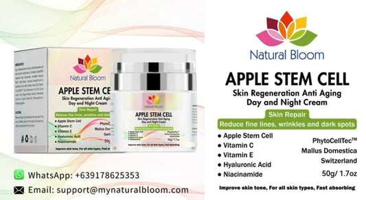 Healthy and radiant skin with Natural Bloom Anti Aging Skin Regeneration Cream with Apple Stem Cells, Niacinamide, Vitamin E, Vitamin C, Hyaluronic Acid, Amino Acid, Ferulic Acid, Jojoba Seed Oil, Aloe Barbadensis Leaf Juice, Jojoba Seed Oil, MSM